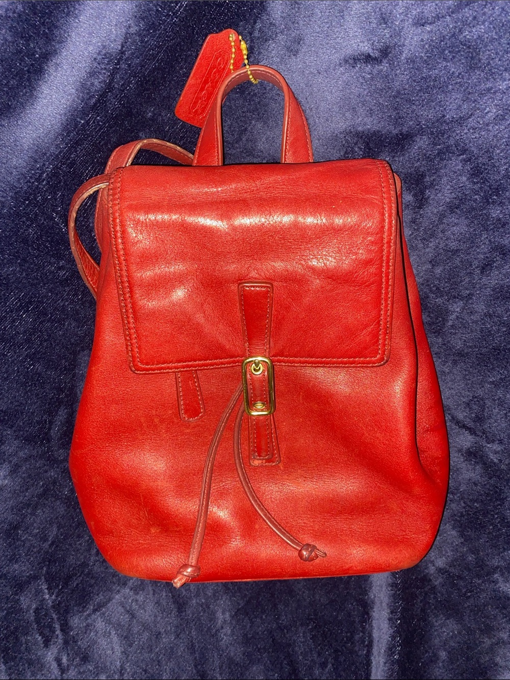 Coach Legacy West Red Leather Drawstring Mini Backpack with Gold Hardware